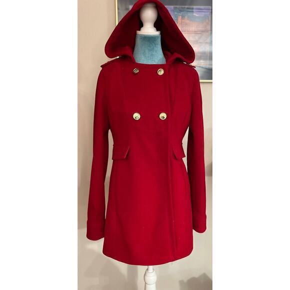 Tommy Hilfiger red hooded double breasted coat size medium - Picture 1 of 8